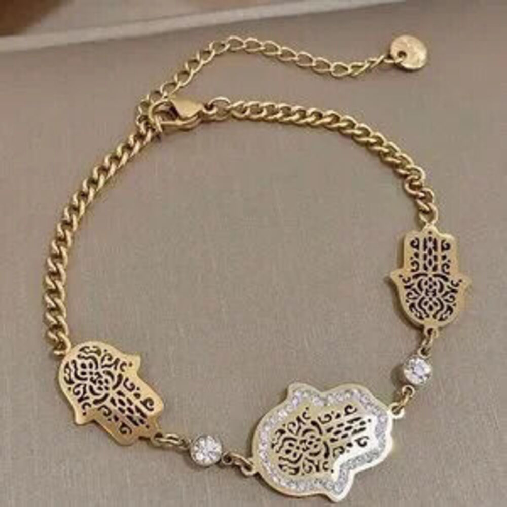 Gold Stainless Steel Hamsa Charm Bracelet
